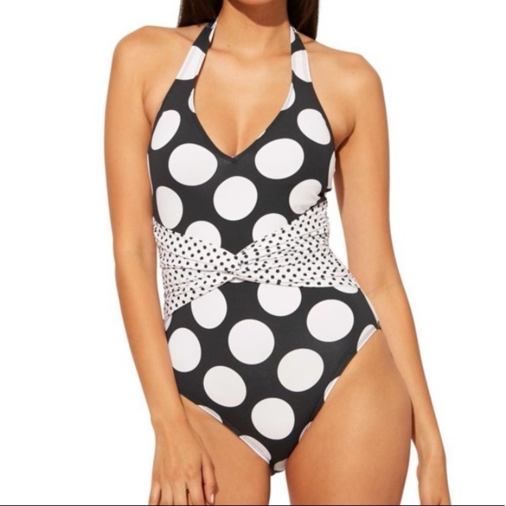 Bleu Rod Beattie Let's Get Dotty Plunge Mio One Piece Swimsuit